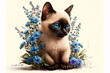Kitten thai cat  with flowers on  white background.  Generative AI