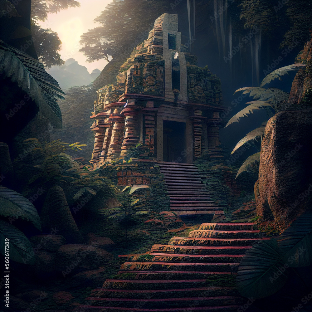 Majestic Ancient Inca Fantasy Temple deep in the Jungle, Hyperdetailed ...