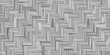Seamless classic parquet wood floor background texture transparent overlay. Greyscale redwood, oak or pine hardwood woven zigzag herringbone repeat pattern. Wooden laminate or linoleum. 3D rendering.
