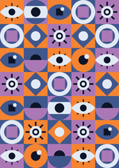 Wall Mural - geometric poster with eyes. placard design in bauhaus style.