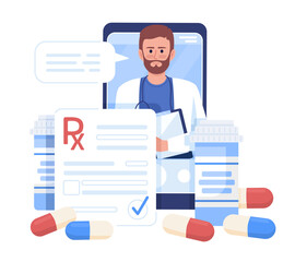 Poster - online prescription flat concept vector illustration. iot in medical system. clinic services. editab