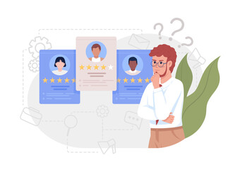 Poster - Evaluating candidates flat concept vector illustration. Editable 2D cartoon characters on white for web design. Post-interview applicant assessment creative idea for website, mobile, presentation