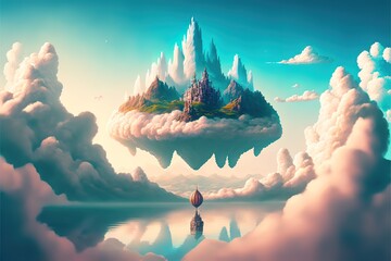Fantasy island flying in the sky