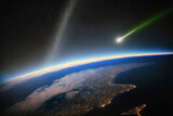 Illustration of a comet C/2022 E3 passes Earth - Generative AI