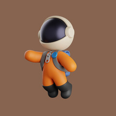 Wall Mural - Illustration of a flying astronaut cartoon character. 3d render