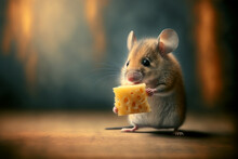 Generative AI Illustration Of Mouse Eating Cheese