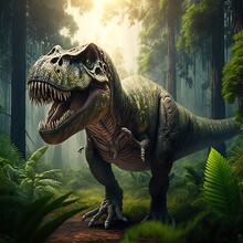 Tyrannosaurus Rex In The Jungle Image Generated With Generative AI