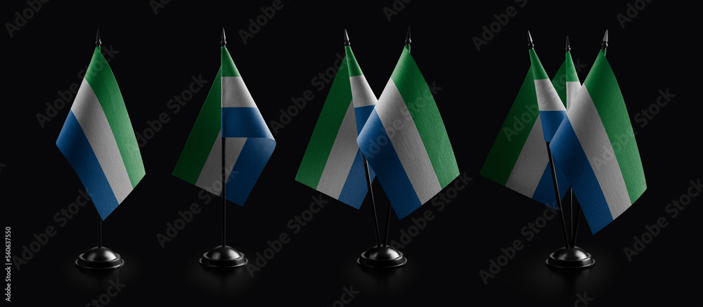 Small national flags of the Sierra Leone on a black background Stock ...