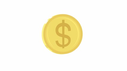 Poster - Animated shining golden coin. Gold dollar. Finance management. Flat cartoon style element HD video footage. Color illustration on white background with alpha channel transparency for animation