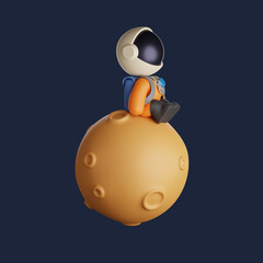 Wall Mural - 3d astronaut sitting on the moon looking at something in the distance