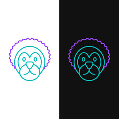 Poster - Line Wild lion icon isolated on white and black background. Colorful outline concept. Vector