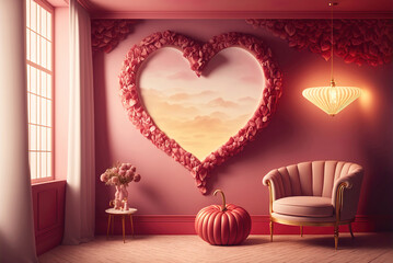 romantic valentines day background scene with hearts, generative ai