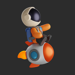 Wall Mural - 3d astronaut driving a rocket while pointing forward. isolated image