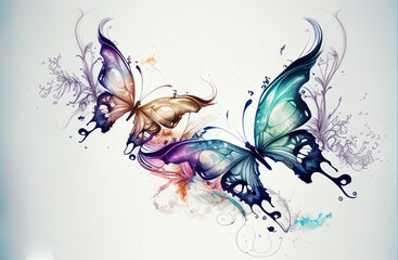 Sticker - Beautiful watercolor butterflies, can be used for desktop background and wallpapers, generative AI, digital art