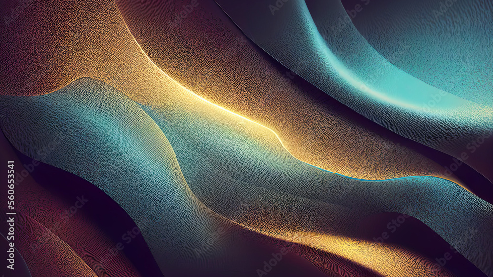 Abstract wavy blue wallpaper with golden lines. Waves background with ...