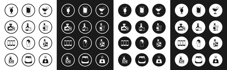 Sticker - Set Cocktail, Whiskey bottle and glass, Beer, Shot, beer can and icon. Vector