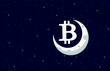 Bitcoin To The Moon Illustration Background Concept, Bitcoin coin symbol on the full moon surface