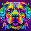 Leinwandbild Motiv Colorful dog face portrait with psychedelic neon colors (Generative AI)