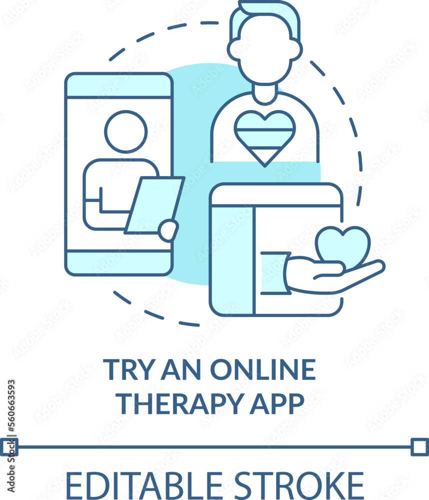 Try online therapy app turquoise concept icon. LGBTQ friendly therapist ...