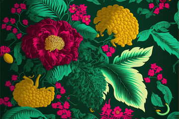 colourful floral pattern, tropical, generative ai