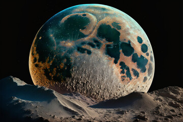Wall Mural - generative ai illustration of moon surface galaxy in space.