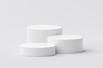Leinwandbilder - Modern white product stage display scene 3d podium background with minimal geometric platform base or empty presentation round stand mockup and blank premium show pedestal soft clean floor concept.