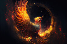 Beautiful Phoenix On Fire On A Black Background AI