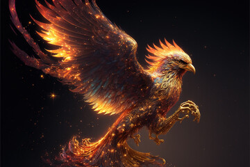 Wall Mural - beautiful phoenix on fire on a black background AI