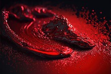  A Red Liquid Droplet On A Black Surface With Red Light Coming From It And A Red Background With A Black Background With A Red Droplet And A Red Background With A Black Border., Generative Ai