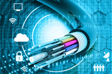 Poster - Optical fiber cable on abstract technology background. 3d illustration.