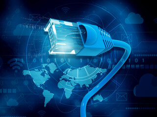 Poster - Internet cable on abstract technology background. 3d illustration.
