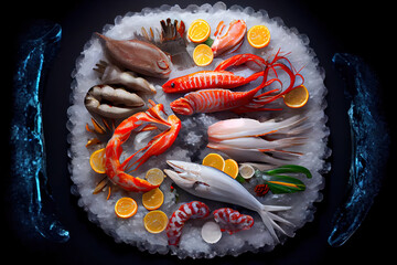 Wall Mural - healthy Raw Seafood on ice