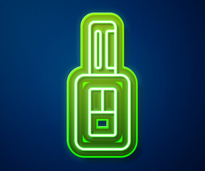 Wall Mural - Glowing neon line Car key with remote icon isolated on blue background. Car key and alarm system. Vector