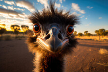 Emu In Natural Surroundings, Australia, Close-up, Wide Shot, Generative AI