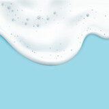 Fototapeta Łazienka - Bath foam isolated on blue background. Shampoo bubbles texture.Sparkling shampoo and bath lather vector illustration.