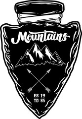 Wall Mural - camping emblem in arrowhead shape. design element for poster, card, banner, emblem, sign. vector ill