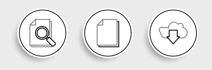 Poster - Set line Cloud download, Document with search and icon. Vector