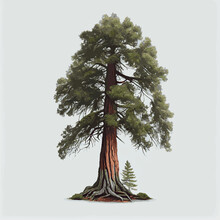 Realistic Green Tallest Tree In The World Sequoia On A White Background - Vector