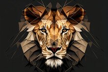 Geometric Lion Head With The Face In A Polygon Abstract Pattern, Computer Generative AI Stock Illustration Image