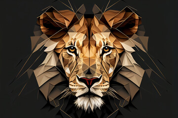 Geometric lion head with the face in a polygon abstract pattern, computer Generative AI stock illustration image