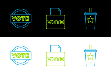 Canvas Print - Set line Paper glass with straw, Vote and box icon. Vector