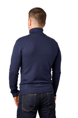 Wall Mural - Young man wearing blue turtleneck sweater and jeans