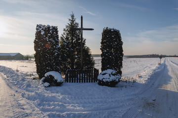 Canvas Print - Wayside cross in Lodzkie Voivodeship of Poland