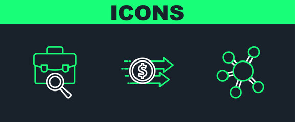 Poster - Set line Project team base, Work search and Financial growth dollar icon. Vector