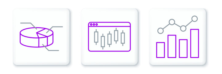 Poster - set line financial growth, pie chart infographic and browser with stocks market icon. vector