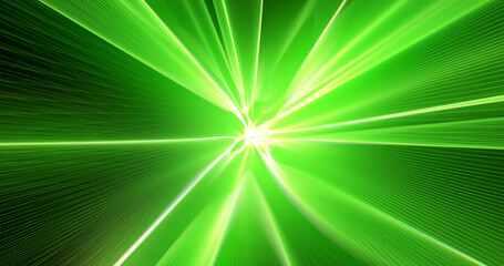 abstract background with a tunnel of green energy magical light lines and stripes with waves. screen