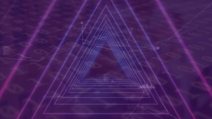 Poster - Animation of purple triangles, binary coding and data processing