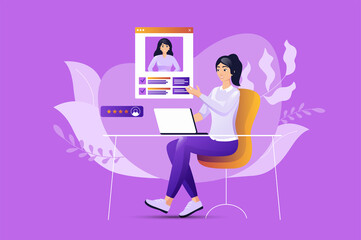 Poster - Recruiting concept with people scene. Woman works as headhunter and looking for best candidates, recruiting staff for company office. Characters situation in flat design for web.