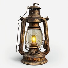 Old Oil Lamp Lantern Isolated On A White Background
