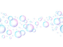 Watercolor Seamless Border With Cute Colorful Bubbles, Water Air Bubbles Multicolor